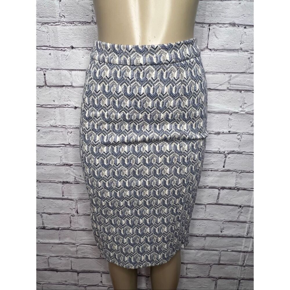 Maeve by Anthropologie Womens Blue White Geometric Jacquard Emmy Pencil Skirt XS
